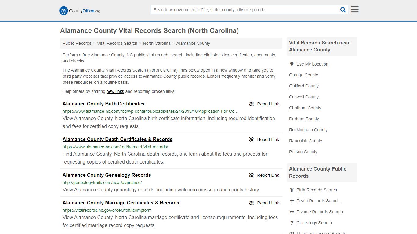 Vital Records Search - Alamance County, NC (Birth, Death, Marriage ...